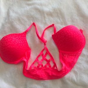 PINK VS Neon Pink Racerback push up bra 36B